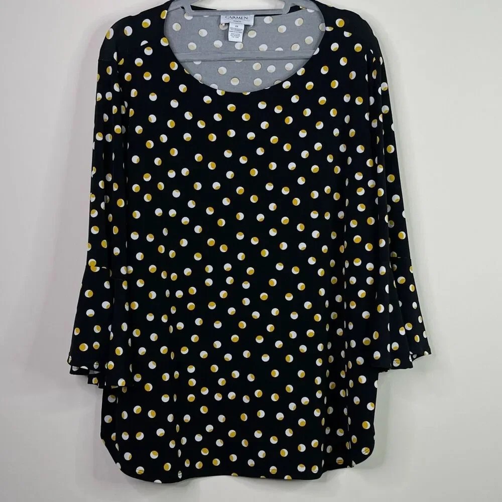 Carmen Marc Valvo Polka Dot Y2K Bell Sleeve Blouse Women's Size 2X - Picture 8 of 8